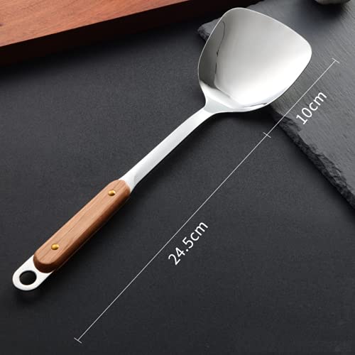 Image of Stainless Steel Wok Spatula, Wooden Handle Wok Turner, Kitchen Utensil Cooking Shovel Scoop Ladle - 1pack