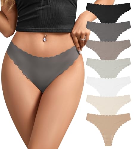 Image of SHARICCA Womens Seamless Thongs No Show Underwear Soft Ribbed Invisible Panties Wave Edge Multi Pack