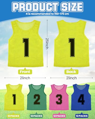 Suhine 48 Pcs Pinnies for Sports Double Soccer Penny Soccer Pinnies Scrimmage Vests Mesh Basketball Team Practice Jersey, Novel Color, L - Image 3