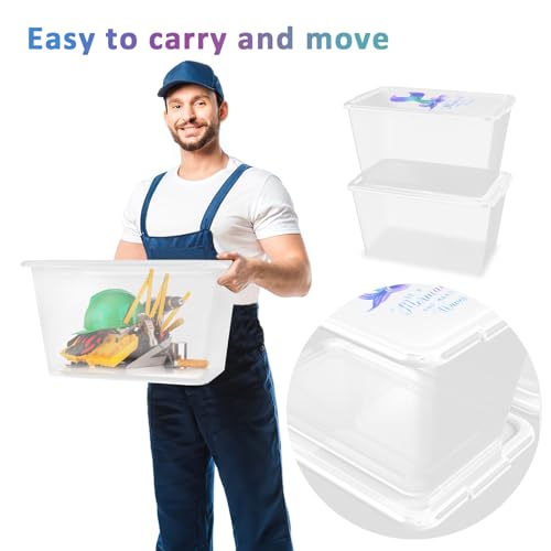 Image of SIMPLYKLEEN Clear Storage Organizer Bins - 4PC 58QT Heavy-Duty Container Boxes Stackable and Nestable Storage Bins with Mermaid Lids Plastic Large Storage Totes for Home, Office, and Garage
