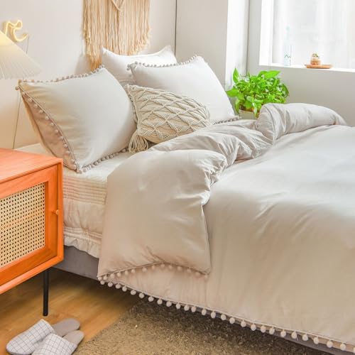 Freyamy Boho Bettwäsche 220x240 Beige Pompons Quaste Mädchen Bettwäsche Set – Ansicht 4