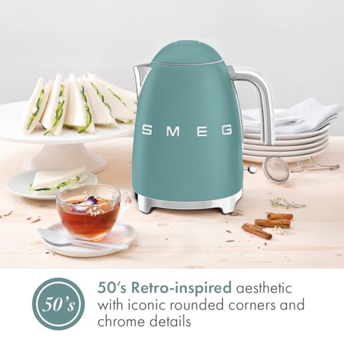 Image of SMEG KLF03 Electric Kettle 1.7L (7 Cup), Retro Hot Water Boiler for Tea & Coffee, Fast Boiling, Auto Shut-Off, Soft Open Lid, 360 Swivel Base Countertop Kettle - Matte Jade
