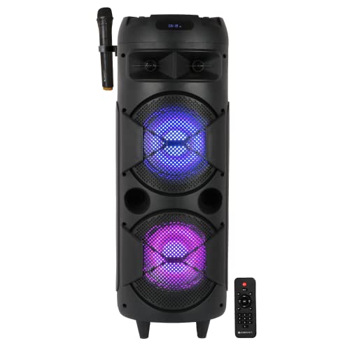 Image of Zebronics 450 Moving Monster DJ Trolley speaker with 48W RMS, Bluetooth 5.0, Wireless mic, Karaoke, TWS function, LED lights, Dual 8 inch Full range, 10.5H backup & Built-in rechargeable Battery