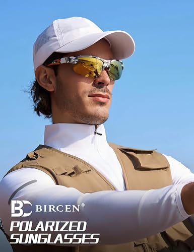 Image of BIRCEN Mens Polarized Sunglasses for Sports: TR90 Lightweight Sun Glasses Wrap Around Shades for Fishing Driving Cycling
