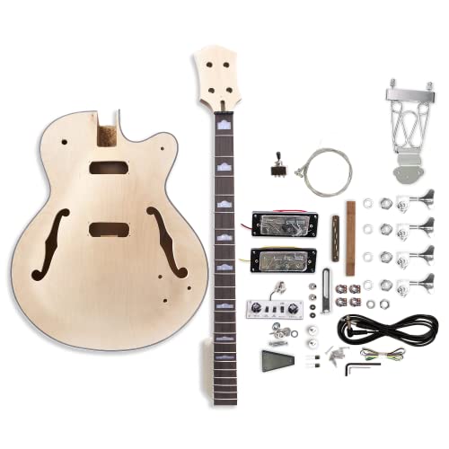 The FretWire Hollow/Semi Hollow Body DIY Electric Bass Guitar Kit - DIY Build Your Own Guitar, Guitar Setup Kit, DIY Bass Guitar Kit for Beginners and Professionals (Hollow Body)