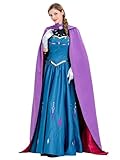 New front Disfraz Cosplay Princesa Anna de Frozen para Adultos Mujer Vestido con Capa Reina de las Nieves Navidad Carnaval Fiesta Halloween Cumpleaños Fiesta,Morado,L