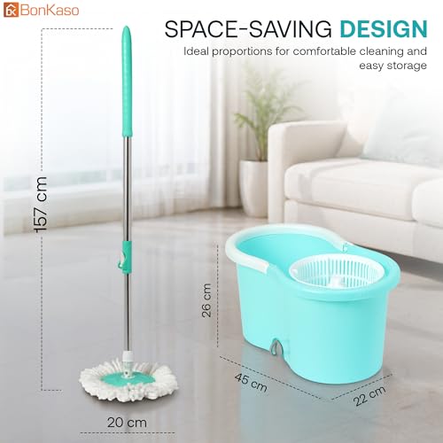 Image of BonKaso Plastic Spin Mop Bucket, Moppers for Cleaning Floor, Mop Set Extendable Handle, Removable Wringer 360 with Floor Cleaner Mopping Stick (Round Mop Set)