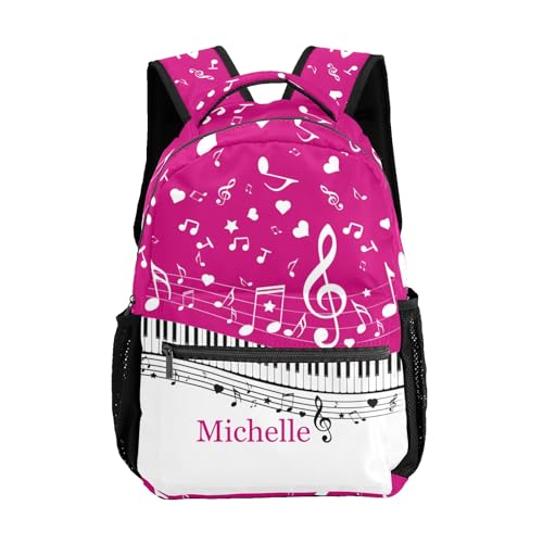 Personalized Piano Key Music Notes Rose Purple Waterproof School Backpack Custom Travel Bookbags for Gift