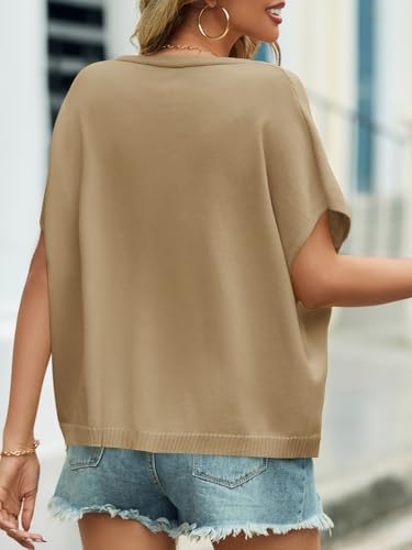 Image of Saodimallsu Womens Summer Oversized Cardigans Batwing Short Sleeve Lightweight Button V Neck Casual Knit Sweater Tops