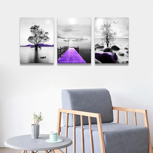 Canvas Wall Art For Living Room Canvas Wall Decorations For Bedroom Large Size Modern Wall Decor Painting Black And White Canvas Pictures Artwork Purple Scenery Canvas Art Prints Dormitory Decor