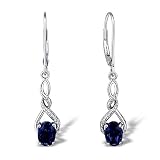 Lab Created Blue Sapphire Earrings Diamond Accent in Sterling Silver - Lever Backs