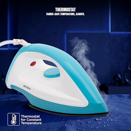 Image of Intex Glidex Ease Dry Iron 1000W | Non-Stick Soleplate | Adjustable Temperature Control | Shock Proof Lightweight Dry Iron | Thermal Protection | Fast & Smooth Ironing for Home Use | 2 Year Warranty