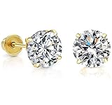 14k Yellow Gold Cubic Zirconia Stud Earrings with Screw Backs (6mm)