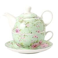 PROPFE Ensemble Théière Et Tasse Pour 1 Personne - Service à Thé En Porcelaine Tendre Vert 400 ML