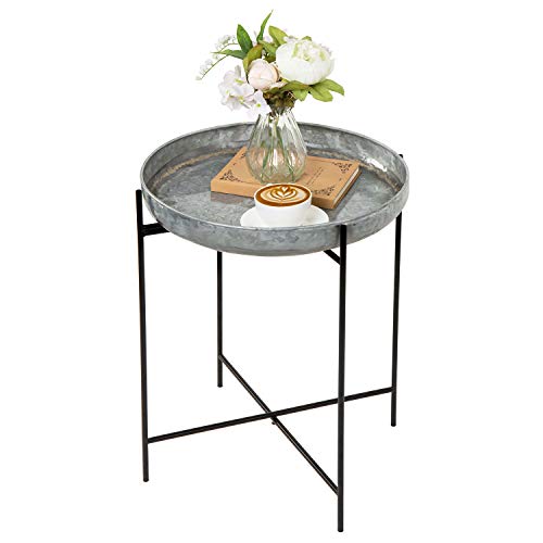 Mygift Rustic Galvanized Metal Small End Table, Removable 16-Inch Round Serving Tray With Stand - Handcrafted In India #TOP20