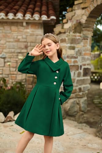 Image of GRACE KARIN Girls Dress Coat Kids Wool Lapel Long Button Jackets Fall Winter Outerwear Peacoat with Pockets 5-12Y