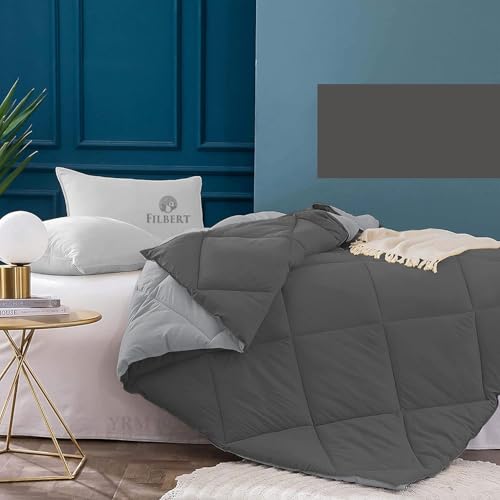 Image of Filbert 600 GSM Comforter for Double Bed | Super Warm Winter Quilt /Rajai | Thick Microfiber Blanket with Cloud-Soft Fill | Luxury Bedding for Winters - 90x100 Inch | Silver /Dark Grey