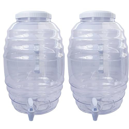 Champs 3 Gallon Clear Plastic Beverage Dispenser Jar with white Spout & Side Handle – Vitrolero Style Drink Container – Pack of 2