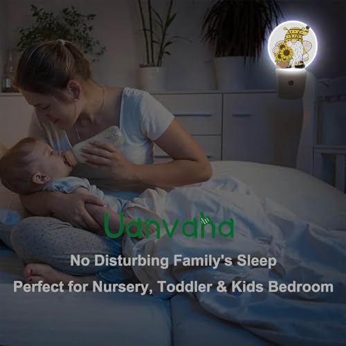 Image of Gnome Night Lights Plug into Wall Summer Bee Gnome Sunflower Yellow Floral LED Dusk to Dawn Plug-in Nightlight Auto Sensor for Bedroom Bathroom Hallway Living Room