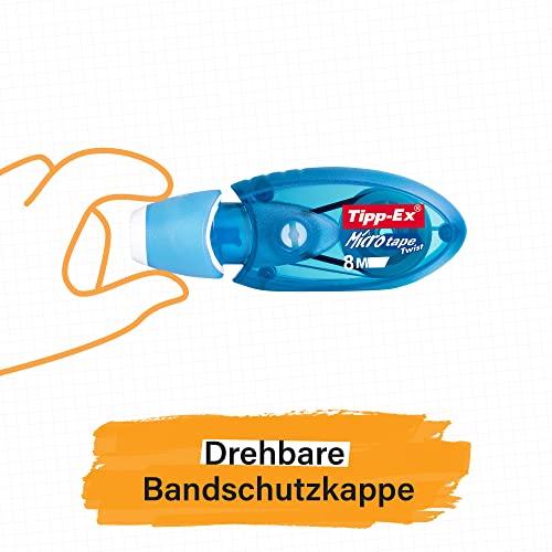 Tipp-Ex Korrekturroller Micro Tape Twist mit Schutzkappe, in 3 Farben (nicht wählbar), 8m x 5 mm, 3er Pack, Ideal für die Schule