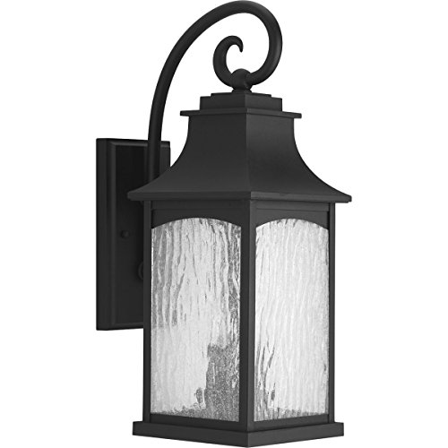 Maison Collection 2-Light Water Seeded Glass Farmhouse Outdoor Medium Wall Lantern Light Textured Black