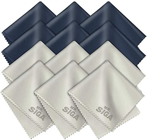 MR.SIGA Premium Microfibre Cleaning Cloths for Lens, Eyeglasses, Screens, Tablets, Glasses, 12 Pack, 6 x 7 inches (15 x 18 cm), Navy/Gray