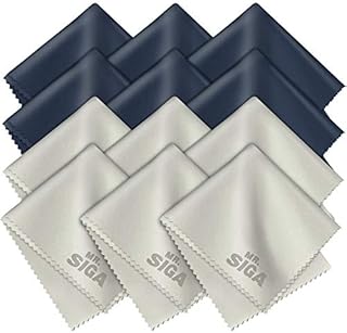 MR.SIGA Premium Microfibre Cleaning Cloths for Lens, Eyeglasses, Screens, Tablets, Glasses, 12 Pack, 6 x 7 inches (15 x 18 cm), Navy/Gray