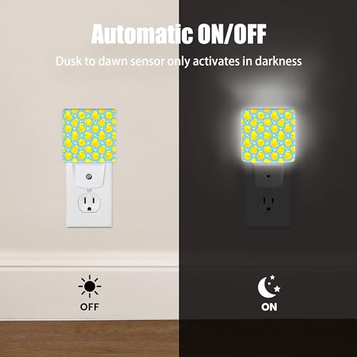 Image of Yellow Rubber Ducks Night Light, Dusk to Dawn Smart Sensor Nightlight for Bedroom Bathroom Kitchen Hallway Stairs Hallway, Plug-in, Energy Efficient Decor Desk Lamp Gifts