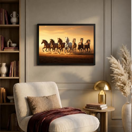 Image of Suneree 7 Horse Vastu Wall Painting (Landscape Collection) (Natural, Design 17, 33L x 25W cm)