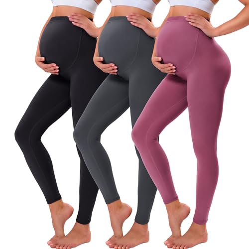 VALANDY Creamlush Leggings de Maternidad Sobre el Vientre Suavidad Mantecosa Soporte Abdominal Ajustables Cintura Alta Pantalones de Embarazo Yoga Pijama, M