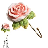 Rosee Wall Hooks - Vintage Key Holder Coat Hanger, Wall Mounted Creative Flower Hook, Painted Single Creative Flower Hanger for Home - Pink