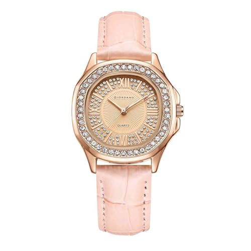 Image of Giordano Luxury Analog Watch for Women with Crystal-Studded Bezel & Leather Strap - Octagonal Case, Elegant Quartz Wristwatch