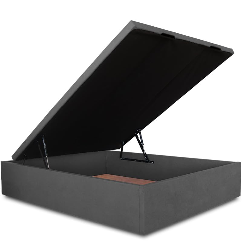 Ventadecolchones - Canapé Abatible Lisboa Gran Capacidad Tapizado en Tela Antimanchas Gris Antracita Medida 150 x 190 cm