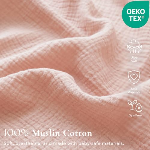 Image of Konssy Muslin Crib Sheets for Girl Boy, 2 PCS Soft and Breathable Cotton Baby Sheets for Standard Crib Mattress, 52 inchx 28 inch (Pink, Cream)