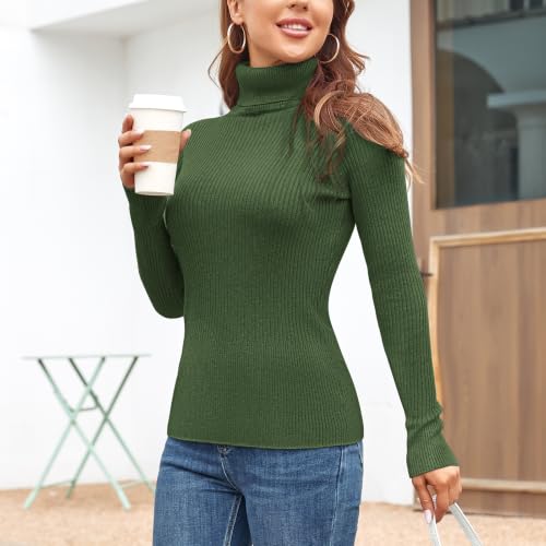 Image of Rocorose Women's Ribbed Turtleneck Sweater Long Sleeve Knitted Solid Pullover