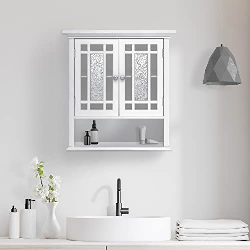 Teamson Home Windsor Removable Wooden Wall Cabinet With Glass Mosaic Doors, White #TOP1