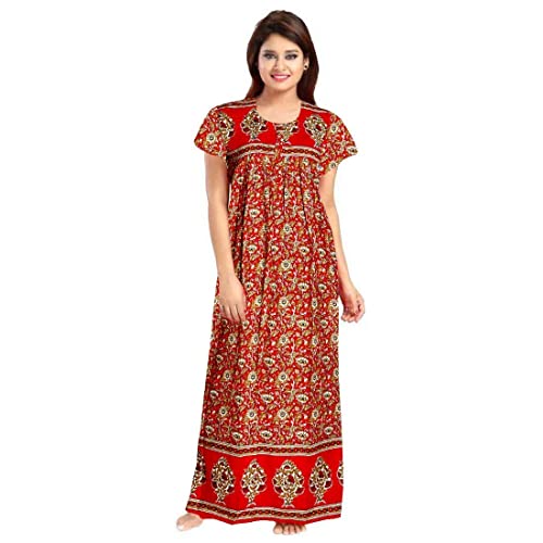 Image of YUKATA Nighty for Women Cotton Printed Maxi Gown Ankle Length Nighty Night Dress Gown for Women Maxi - Free Size (Pack of 2)
