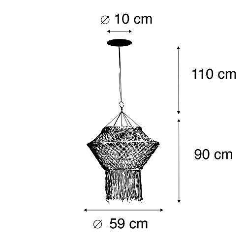 Qazqa Esstisch Landhaus Pendelleuchte, Pendellampe - String Hl - Beige, Rund, 59cm, Ideal als Esszimmerlampe, Flur, Schlafzimmerlampe und Wohnzimmerlampe