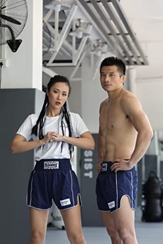 Short de boxe Muay Thai bleu marine en nylon doux taille S FLUORY