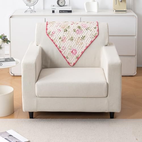 Image of HOKIPO 'HomeHues Series' Quilted Printed Sofa Back Cover, Pack of 1, Beige Peonies (IN-898-S-D3)