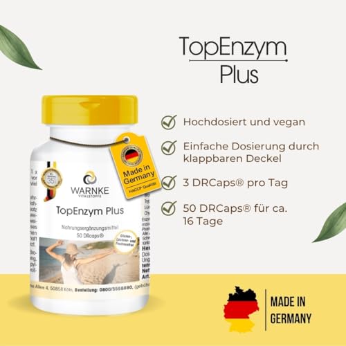 Enzym Komplex - Rutin, Bromelain, Trypsin und Chymotrypsin - Topenzym Plus - 50 Kapseln - schluckfreundlich | Warnke Vitalstoffe - Deutsche Apothekenqualität