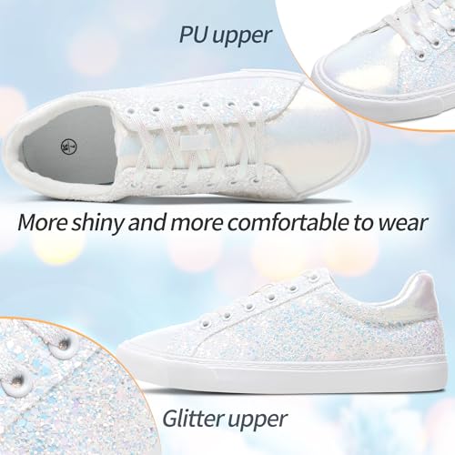Image of AISFAES Glitter Sparkly Low Top Sequins Lace Up Tennis Shoes Comfort Bling Fashion Shiny Walking Shoes