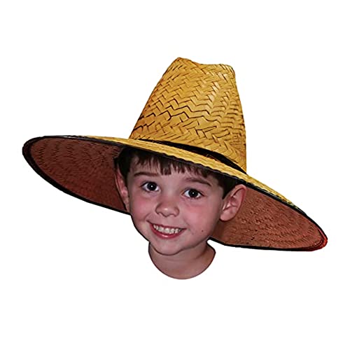 Kids Double Weaved Hard Shell Shade Hat Wide Brim Fit Boys and Girls Straw Hat Kids Life Guard Hat Beige2