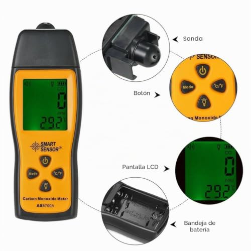 Medidor de monóxido de carbono AS8700A con sensor inteligente y rango de 1000 ppm 6