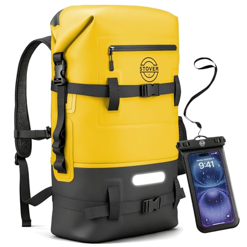 STOVER 30/40/55L Waterproof Dry Backpack & Phone Case- X-Large Floating Dry Bag for Kayaking, Travel, Hiking, Fishing, Camping, Motorcycles & Beach, Heavy-Duty Roll Top Men/Women (Yellow)