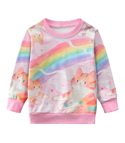 DHASIUE Sweatshirt Mädchen Langarmshirt Regenbogen Katzen Pullover Kinder Winter Shirts Baumwolle Tops Rosa 9-10 Jahre Gr.134