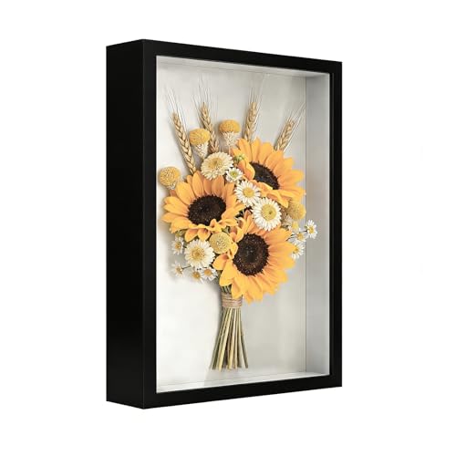 Cadre Photo 3D, 30 x 40 cm, 3D Cadre Photo Rectangulaire, avec Plaque Acrylique Transparente, Cadres Objet Profond 3cm, Vitrine Cadres, pour Bouquets de Mariage et Décoratifs, Noir