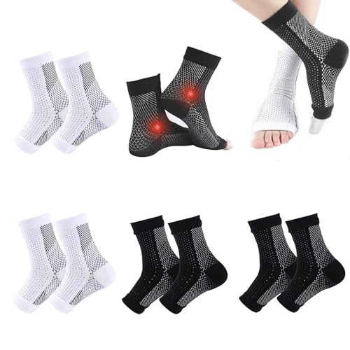 Yuiturt 4 pares de calcetines ortopédicos de compresión para fascitis plantar fascitis plantar, calcetines de compresión sin dedos para hombre y mujer, soporte para dolor de pies, color blanco y