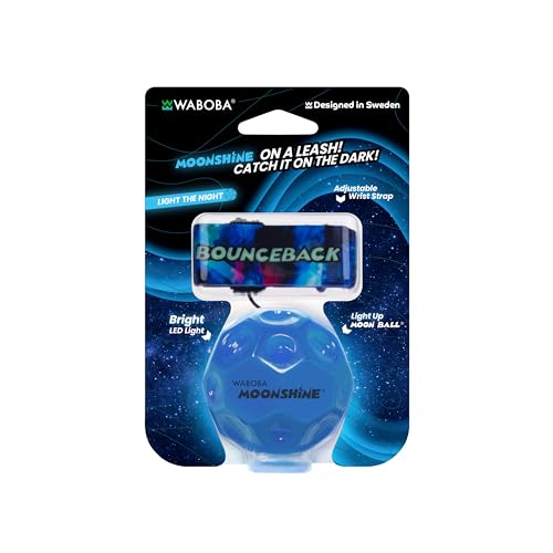 Waboba LED-Bounceback-Mondball mit Handgelenkband – Hochspringender Ball mit Bewegungsaktivierten Lichtern – Fördert Hand-Auge-Koordination – Verstellbar für Kinder & Erwachsene – Blau