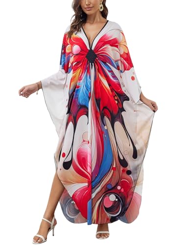 Image of KECVOT Kaftan Dresses for Women Plus Size Batwing Sleeve Caftans Long Bathing Suit Cover Up Maxi Beach Dress Loungewear
